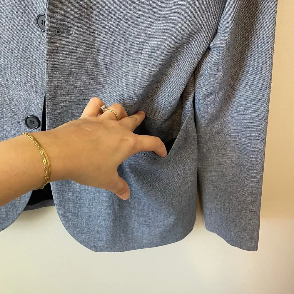H&M Super Skinny Fit Blazer light blue microrib wool blend size 40R